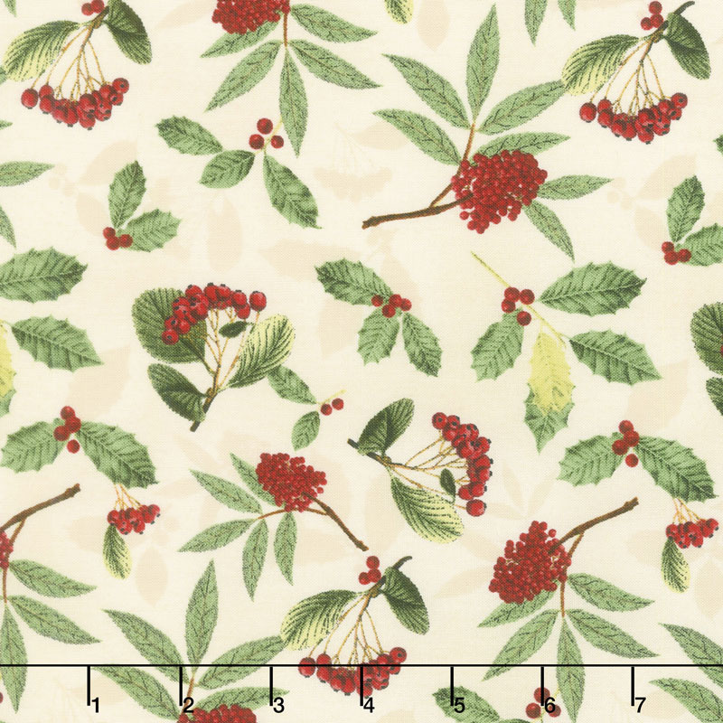 Festive Forest - Holly and Berries Cream Yardage