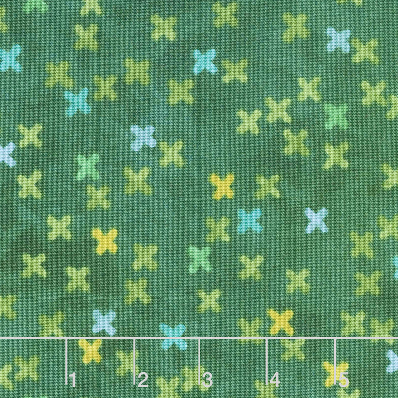 X's and O's - Rainforest Big Kisses Green Multi Yardage