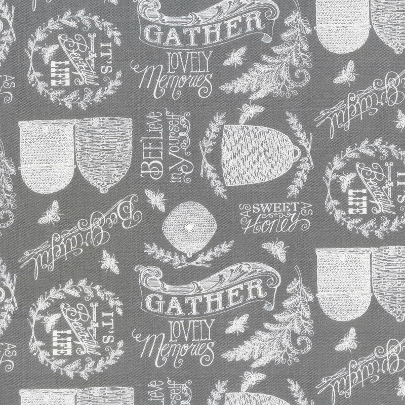 Bee Joyful - Sketchbook Page Pebble Grey Yardage
