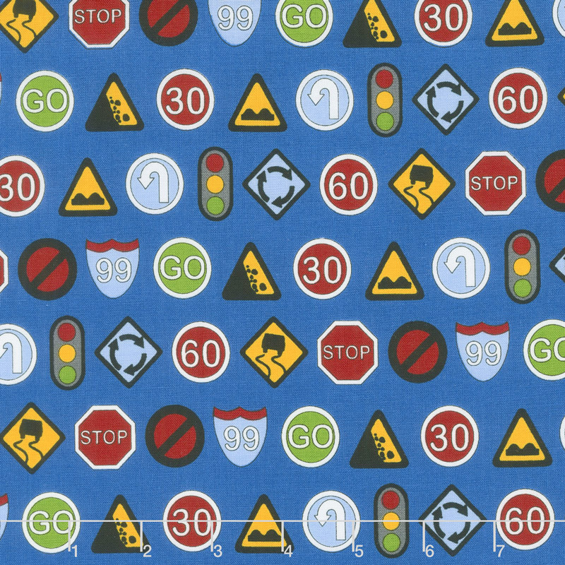 Traffic Jam - Signs Blue Yardage