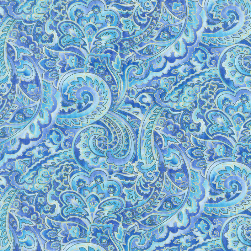 Regency - Regal Paisley Aqua Metallic Yardage