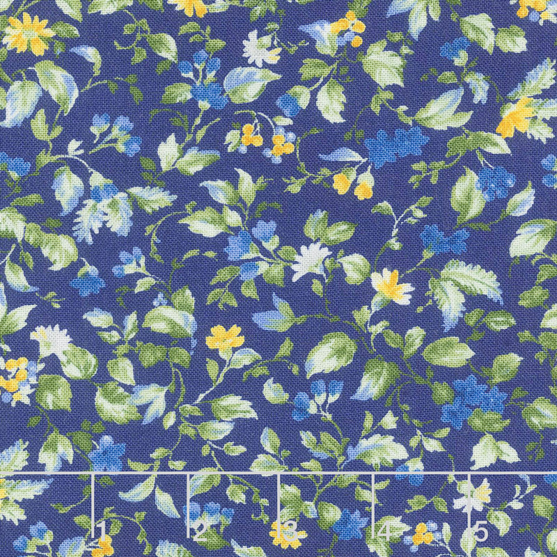 Summer Breeze VI - Flowers & Vines Navy Yardage