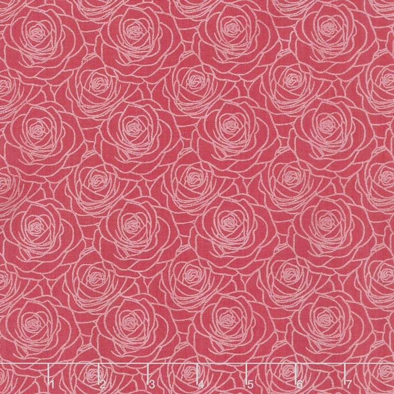 A Festival of Roses - Outline Roses Red Pearlized Yardage