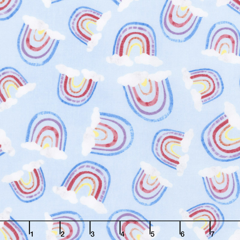 Sparkle Magic Shine - Tossed Rainbows Blue Yardage