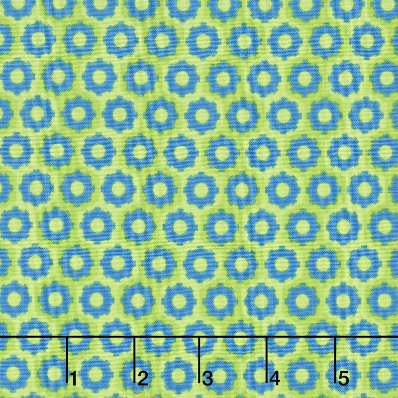 Traffic Jam - Wheels Blue & Green Yardage