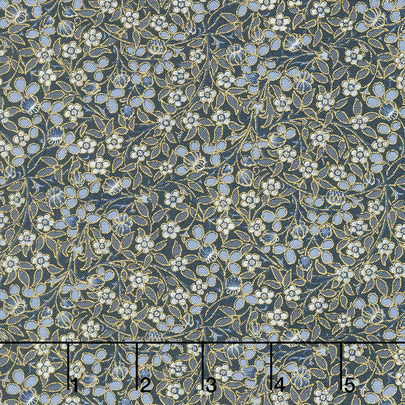 Morris Holiday 1903 - Clover Indigo Metallic Yardage