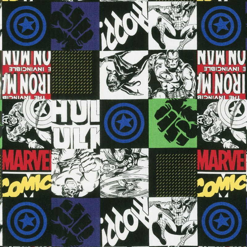 Marvel Comics Retro - Hero Blocks in Black Yardage