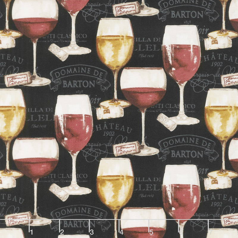 Wine Night - Wine Glasses Black Yardage