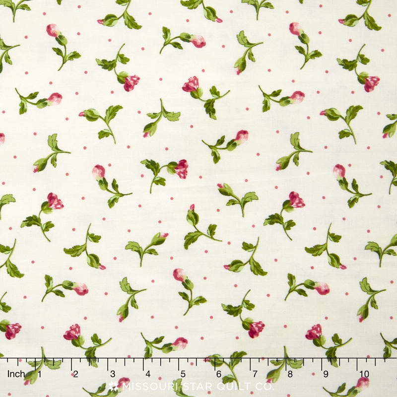 Poppies - Tossed Buds Soft White Yardage