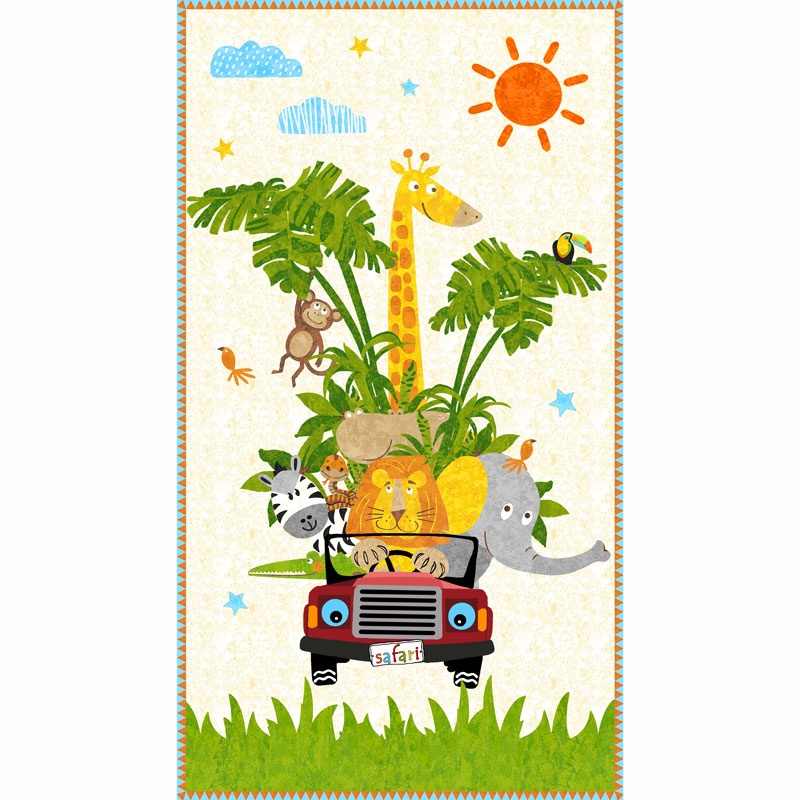 Safari Expedition - Animals In Jeep Ivory Panel