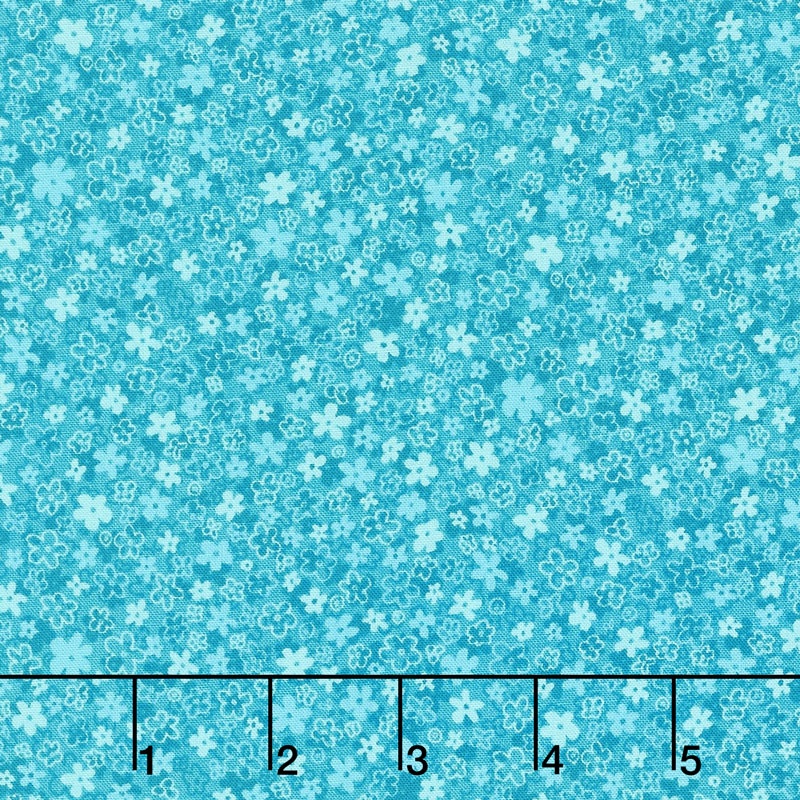 Hopscotch - First Flowers Turquoise Yardage
