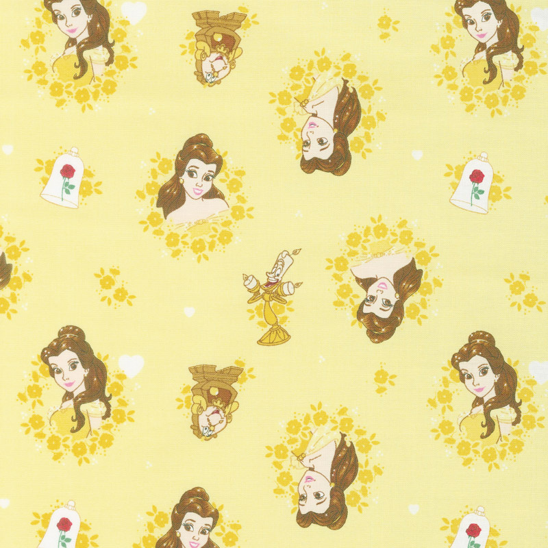 Disney Forever Princess - Belle in Wreaths in Light Yellow Yardage