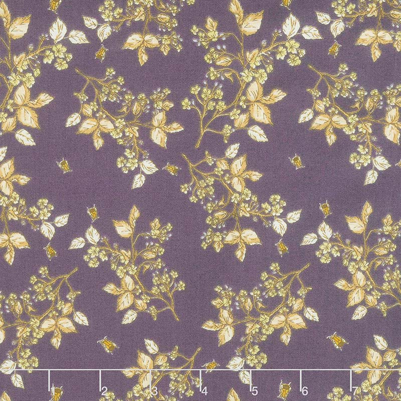 Tell the Bees - Bee Blossom Aubergine Yardage
