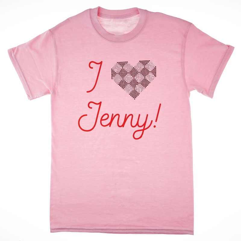 I Love Jenny Rhinestone Heart Soft Pink T-Shirt - Small