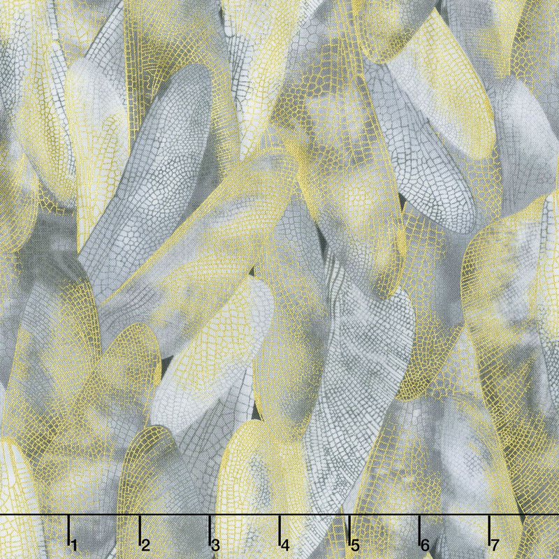 Dragonfly Dance - Purple Gilded Wings Dove Gray Metallic Yardage