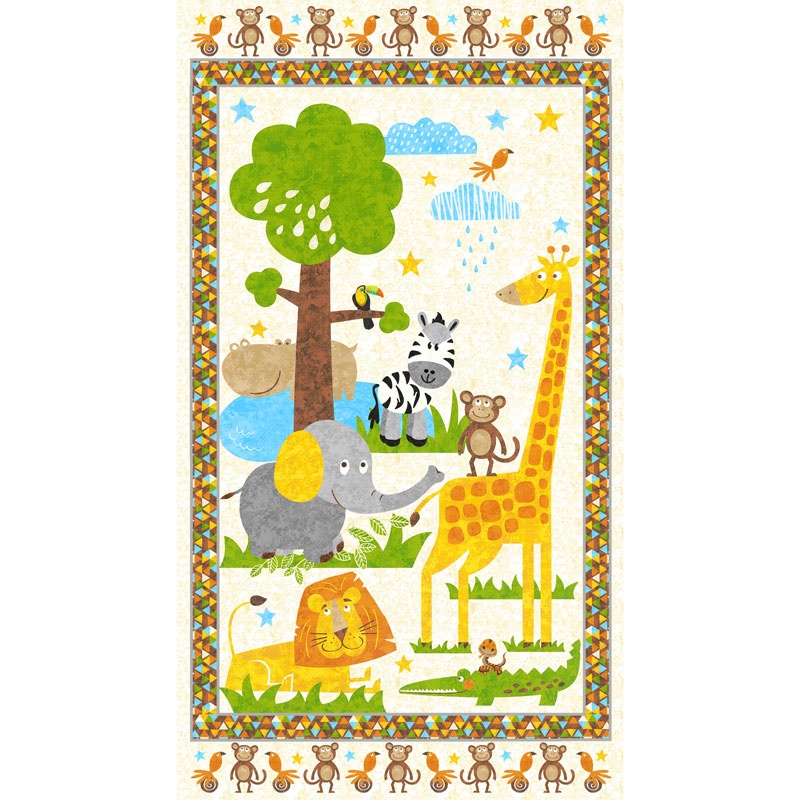 Safari Expedition - Scenic Safari Animals Ivory Panel