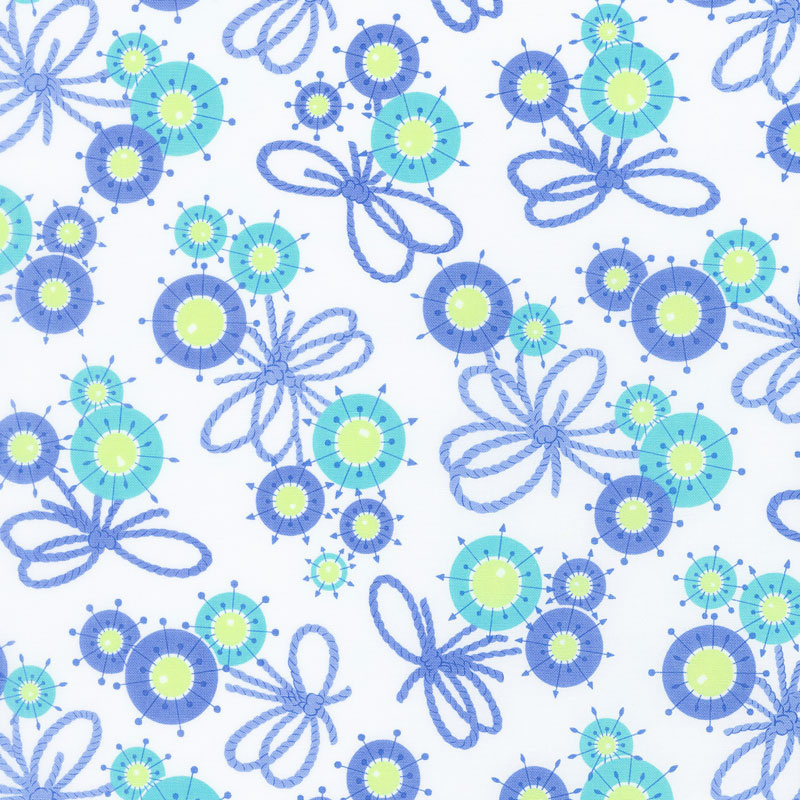 Flower Sacks - Flower Yarn Ties Blue Yardage