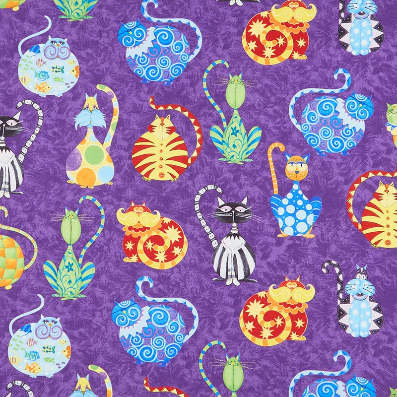 Catmosphere - Large Cats Purple Yardage