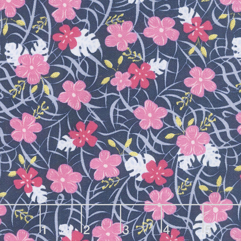 Let's Be Mermaids - Floral Navy Sparkle Yardage