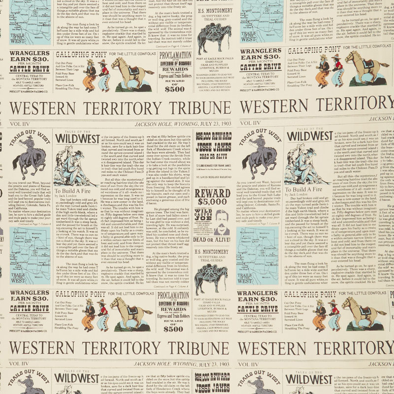 Cowboy Country - Newsprint Cream Yardage