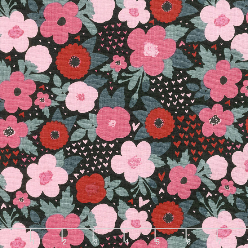 Hello Sweetheart - Floral Black Yardage