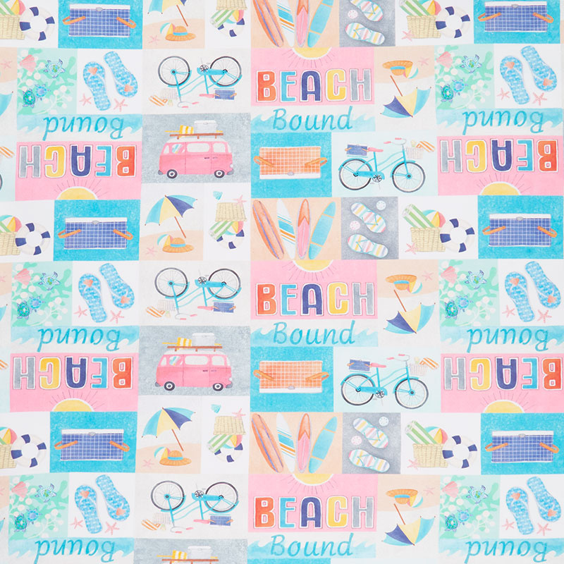 Beach Bound - Beach Collage Multi Digitally Printed Yardage