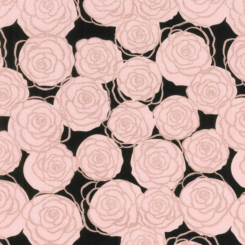 Bliss - Roses Black with Rose Gold Sparkle Yardage