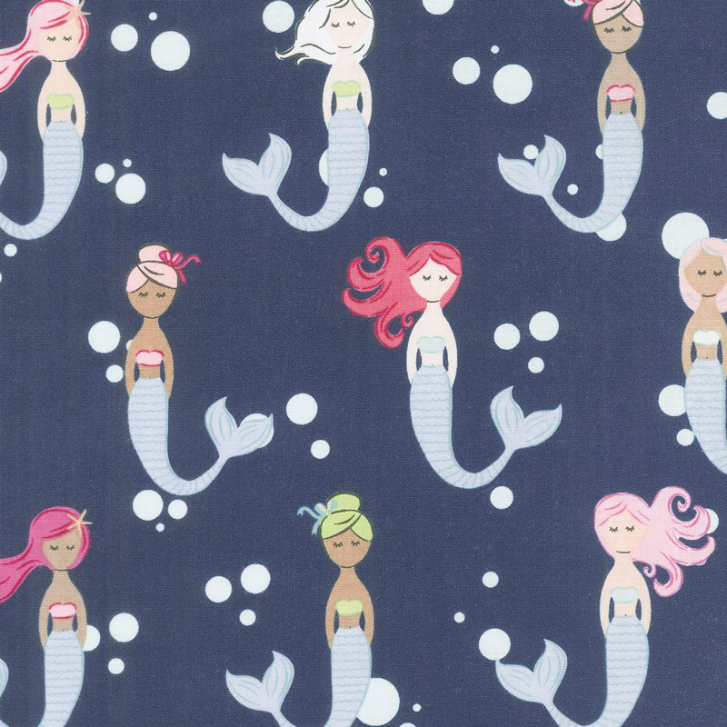 Let's Be Mermaids - Main Navy Yardage