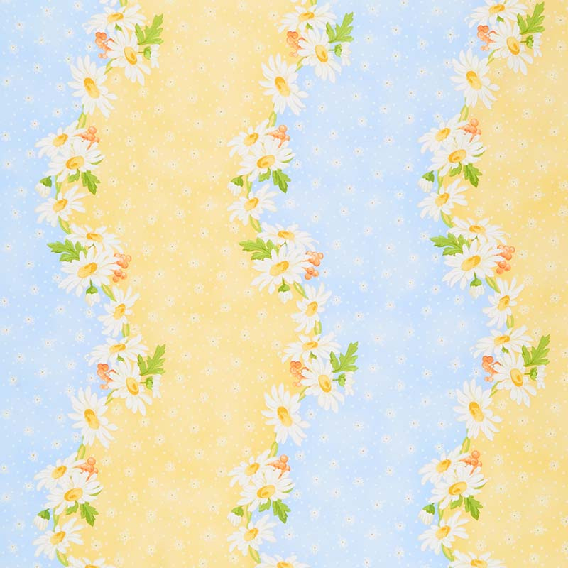 Fresh as a Daisy - Daisy Chain Stripe Blue Sunshine Yardage