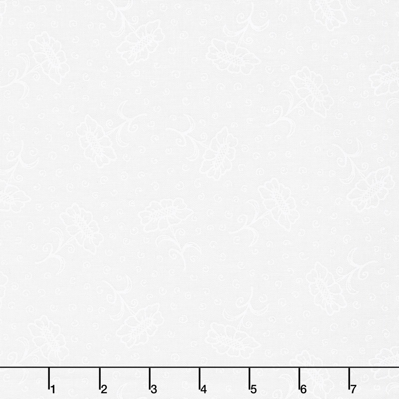 Scarlet Romance - Flower with Stem White on White Yardage