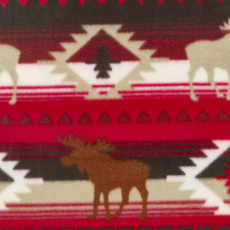 Winterfleece Prints Outdoors - Moose Crossing Red Fleece Yardage