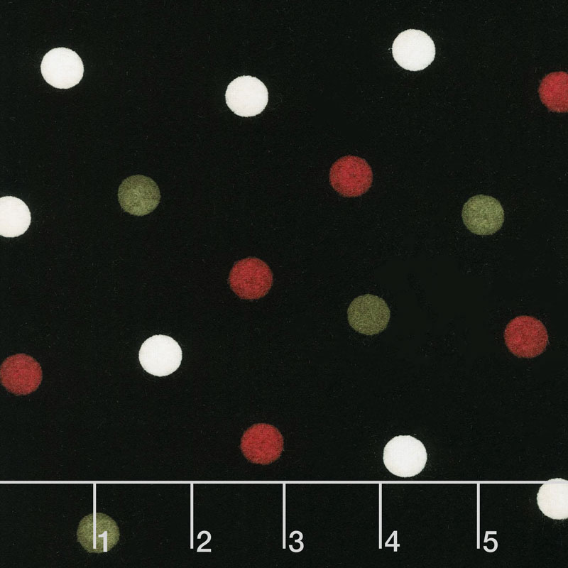 Most Wonderful Time Flannel - Big Dots Black Green Red Yardage