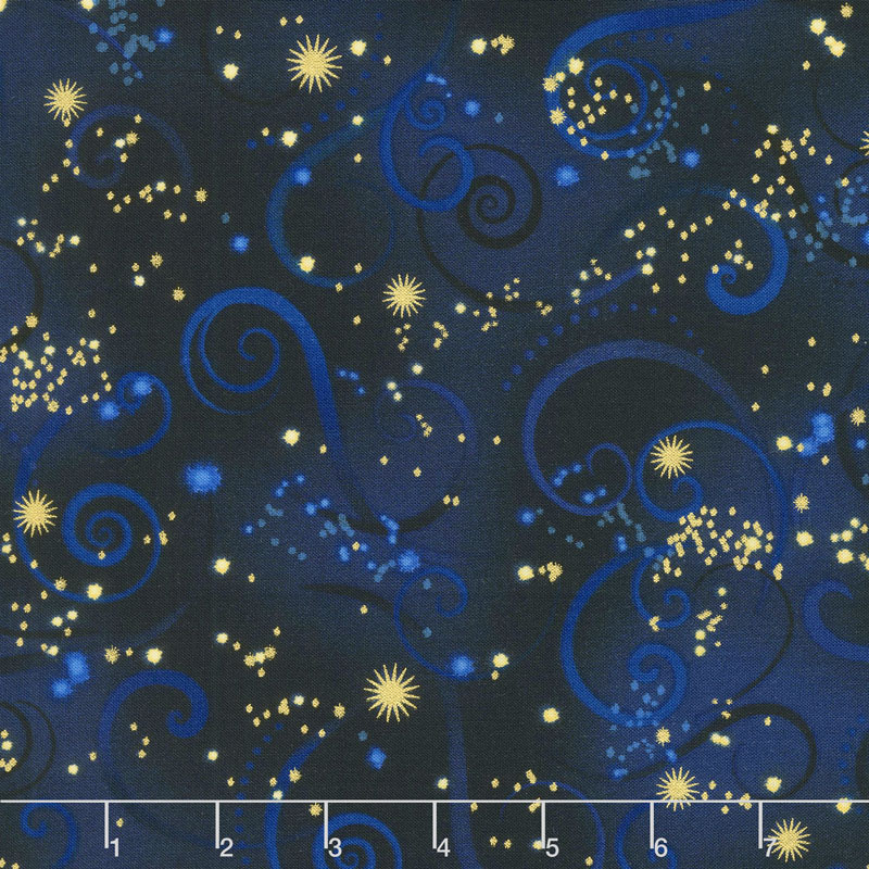 Dragonfly Dance - Blue Swirling Sky Navy Metallic Yardage