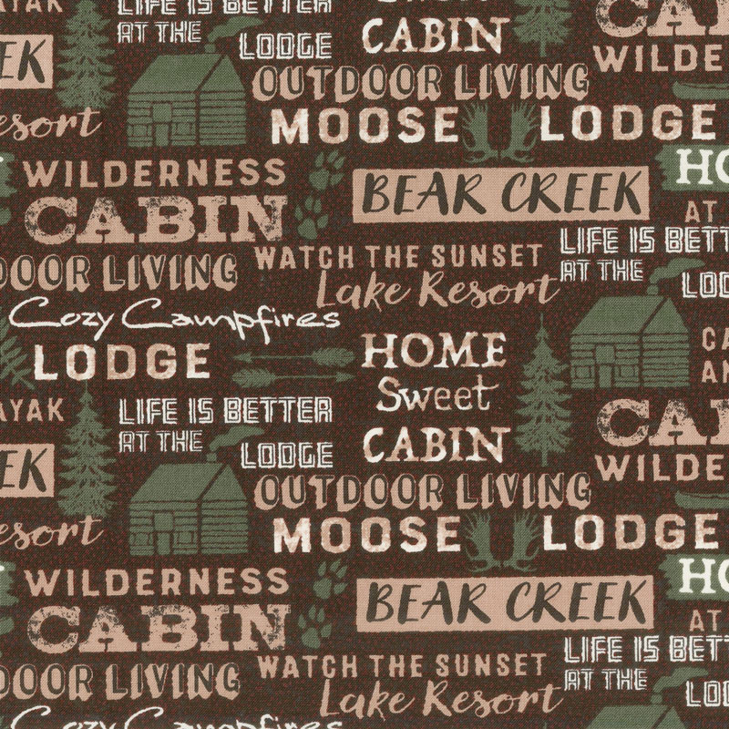 Home Sweet Cabin - Cabin Words Brown Yardage