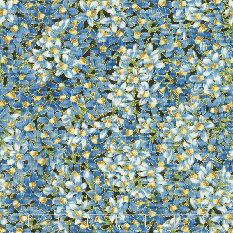 Avery Hill - Blue Flowers Blue Metallic Yardage