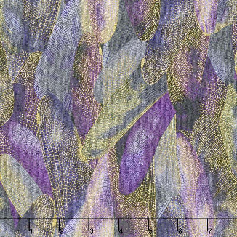 Dragonfly Dance - Purple Gilded Wings Deep Purple Metallic Yardage