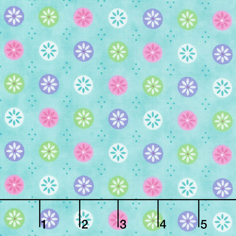 Flower Sacks - Flowers in a Circle Turquoise Yardage