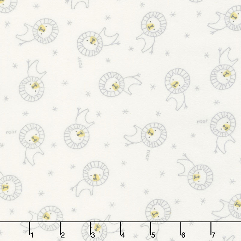Soft & Sweet - Grey & Yellow Roar Cream Flannel Yardage