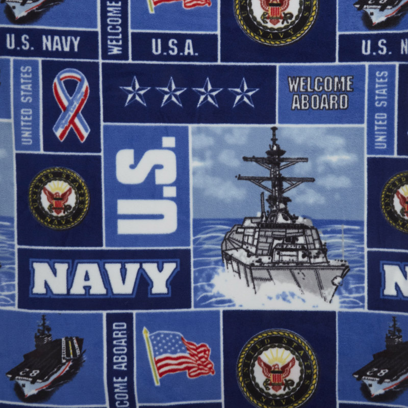Military - Navy Collage Blue Fleece Yardage
