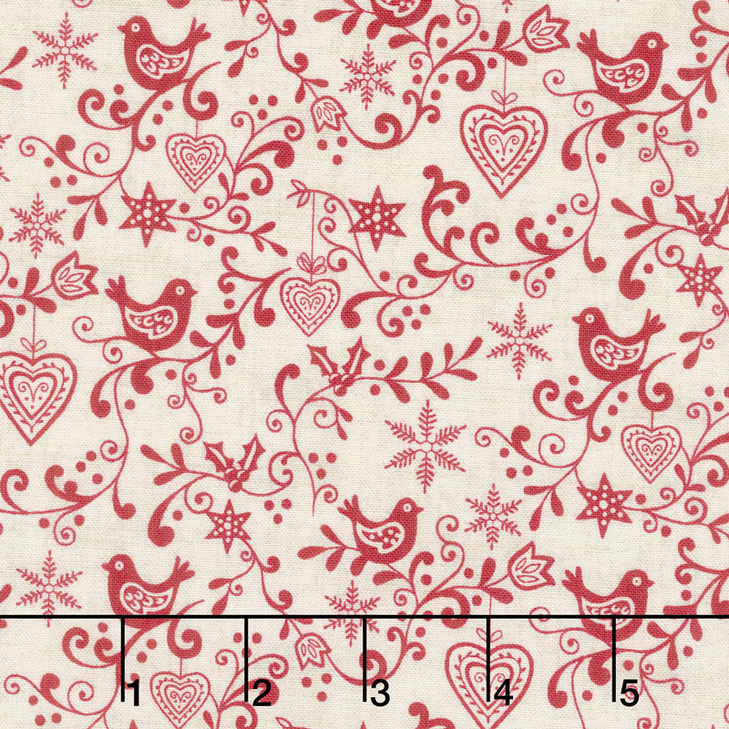 Scandi 5 - Scroll Cream Red Yardage