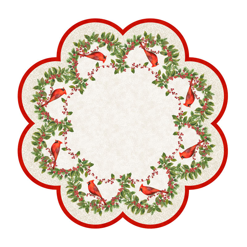 Cardinal Woods - Tree Skirt or Table Topper Cream Multi Digitally Printed Panel