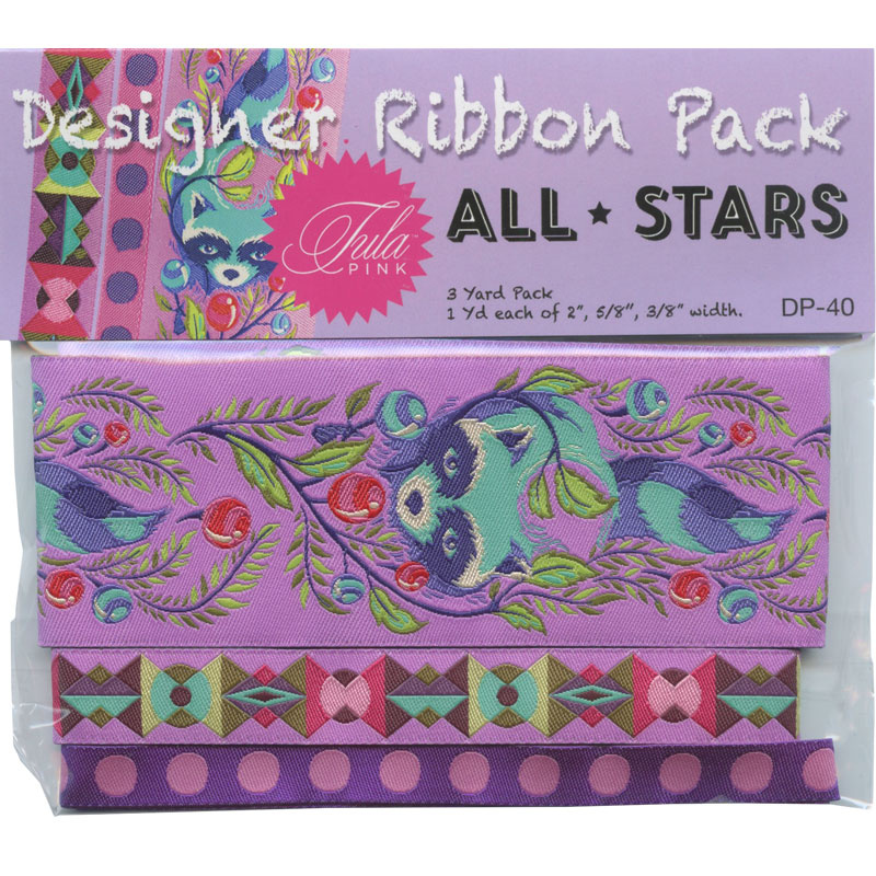 Tula Pink All Stars Purple Raccoons Designer Ribbon Pack