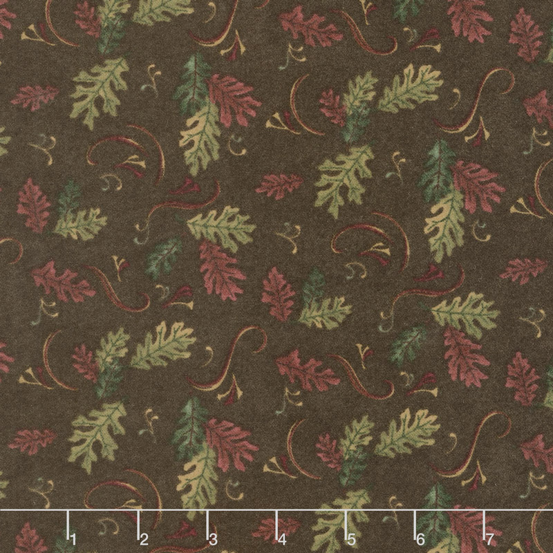 Return to Cub Lake - Oak Leaves Dark Brown Flannel Yardage