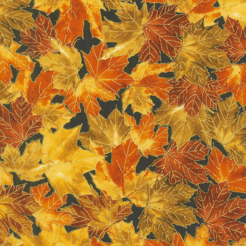 Giving Thanks - Leaves Gold Metallic Yardage