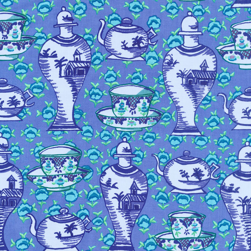 Kaffe Fassett Collective Fall 2017 - Dusk Delft Pots Blue Yardage