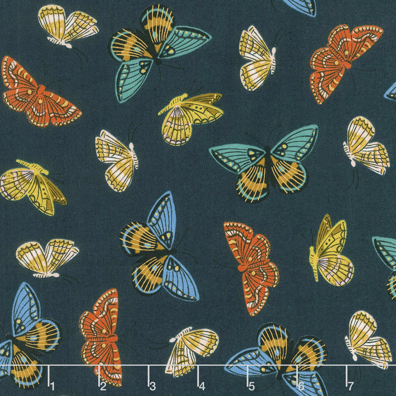 English Garden - Monarch Navy Cotton Lawn Metallic Yardage