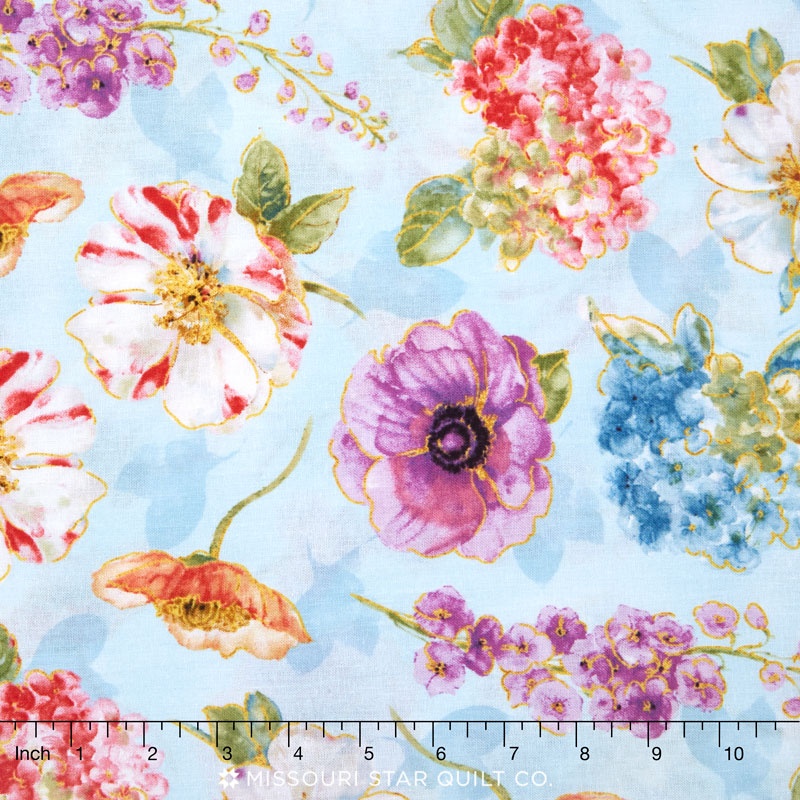 Rainbow Seeds - Florals Allover Blue Yardage