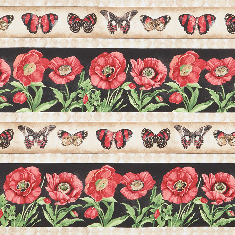 Harlequin Poppies - Repeating Stripe Multi Yardage