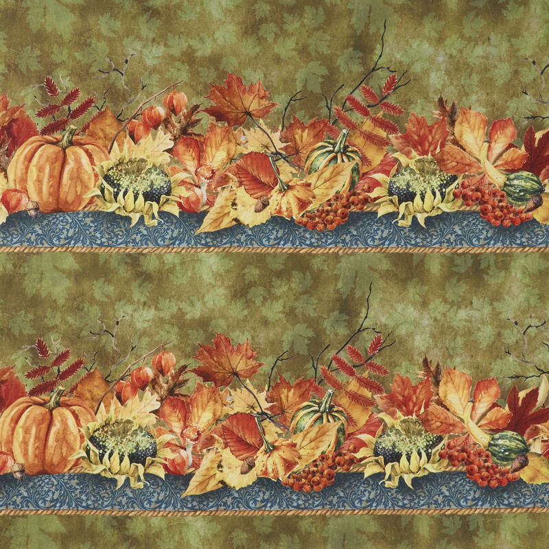 Our Autumn Friends - Border Stripe Olive Yardage
