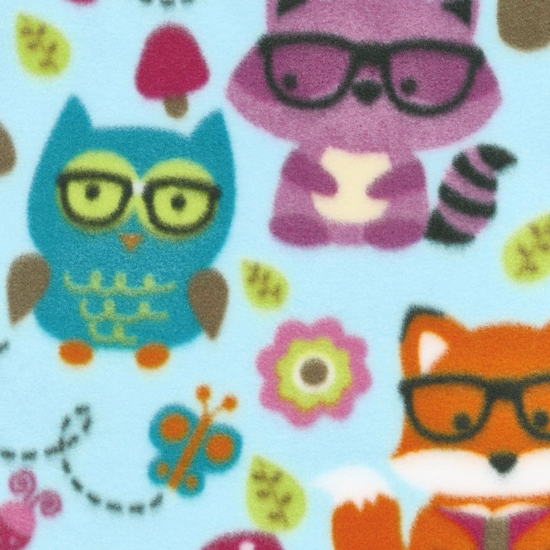Winterfleece Prints Children - Nerdy Forest Friends Light Blue Fleece Yardage